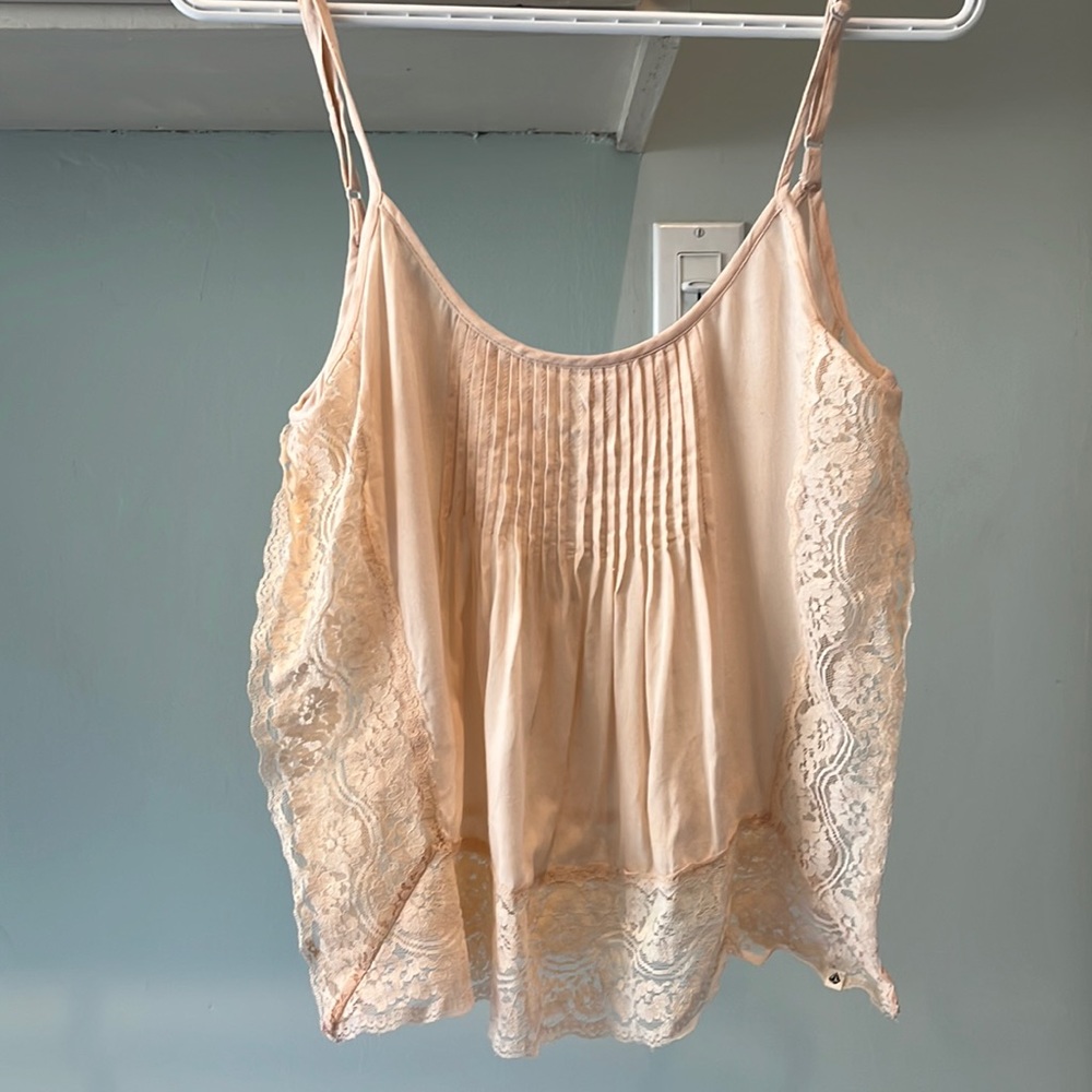 Volcom Cropped Lace Trim Top With Front Seaming Detailing and Open Sides